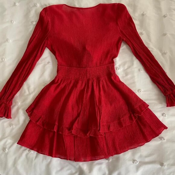 Hello Molly Saints + Secrets Long Sleeve Red Ruffle Mini Dress - Picture 3 of 4